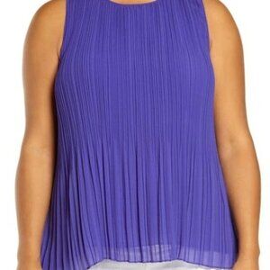 Halogen Blue Sleeveless Pleated Blouse, Women's Size 2x